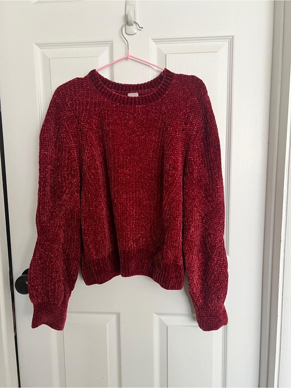H&M Women's Deep Red Chenille Crewneck Sweater